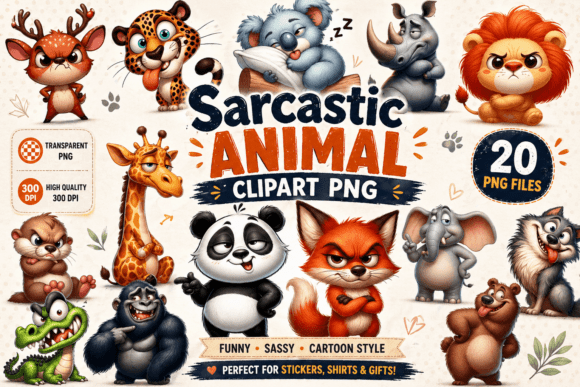 20 Sarcastic Wild Animals Clipart: A Roaringly Funny Design Asset