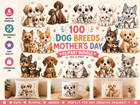 Celebrate Mom with Dog Breeds Mother's Day Clipart