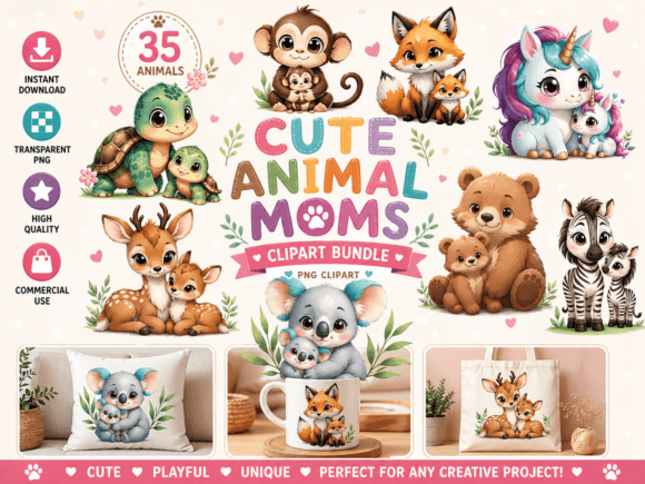 Celebrate Motherhood with Adorable Animal Moms Clipart