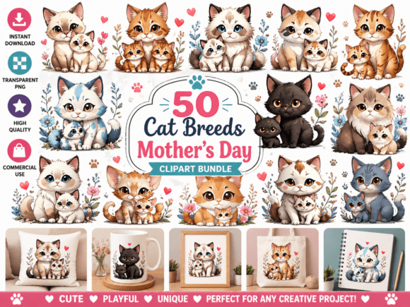 Celebrate Motherhood with Cat Breeds Clipart