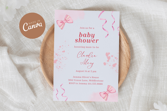 Charm Your Guests: The Coquette Baby Shower Invitiation Canva