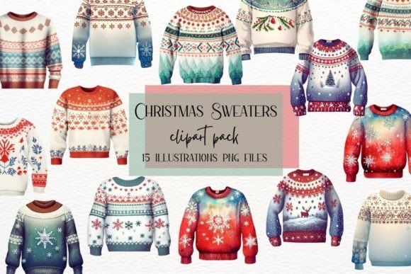 Christmas Sweaters, Watercolor Sweaters: A Festive Design Asset