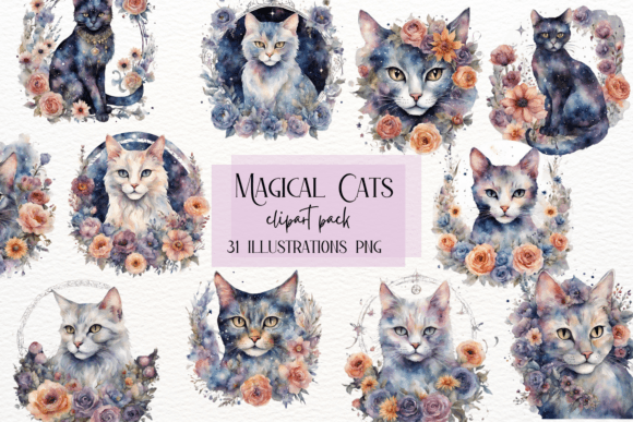 Watercolor Magical Cat: A Celestial Feline Art Collection
